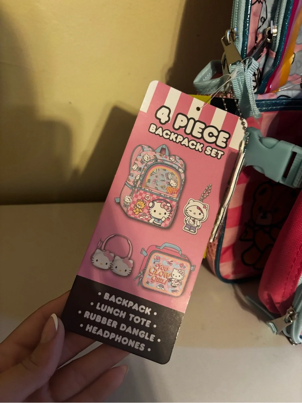 Hello Kitty Pink and Light Blue Kids Backpack with 'You Glow Girl!' Design